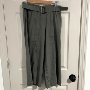 J Jill Pant Women Small Petite Green Linen Stretch Crop Wide Leg Coastal Grandma